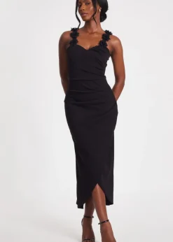 Quiz Black Floral Trim Midaxi Dress