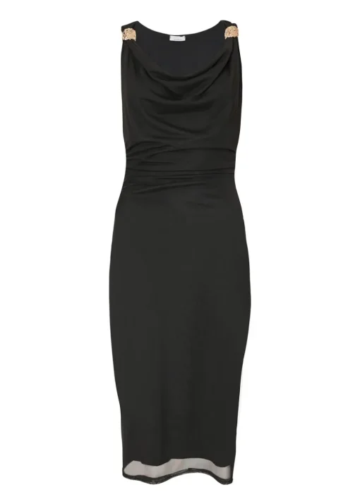 Quiz Black Mesh Buckle Detail Midi Dress