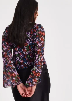 Quiz Black Mesh Floral Blouse