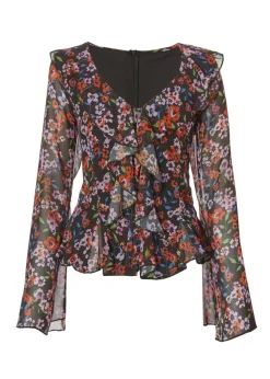 Quiz Black Mesh Floral Blouse
