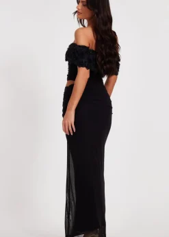 Quiz Black Mesh Ruched Midaxi Skirt