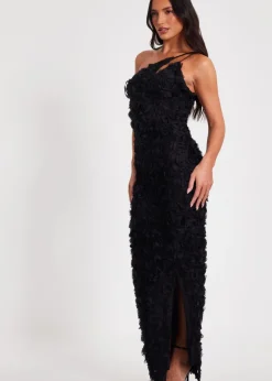 Quiz Black One Shoulder Floral Maxi Dress