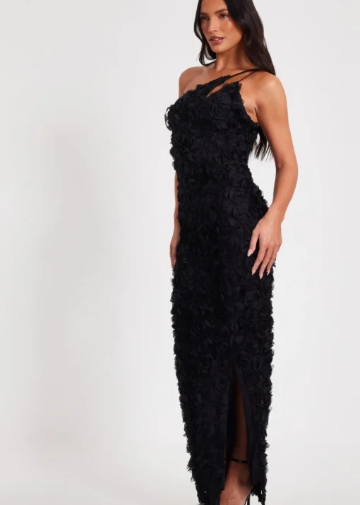 Quiz Black One Shoulder Floral Maxi Dress