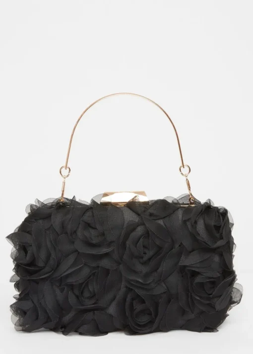 Quiz Black Organza Rose Box Bag