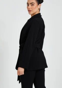 Quiz Black Petite Tie Waist Blazer