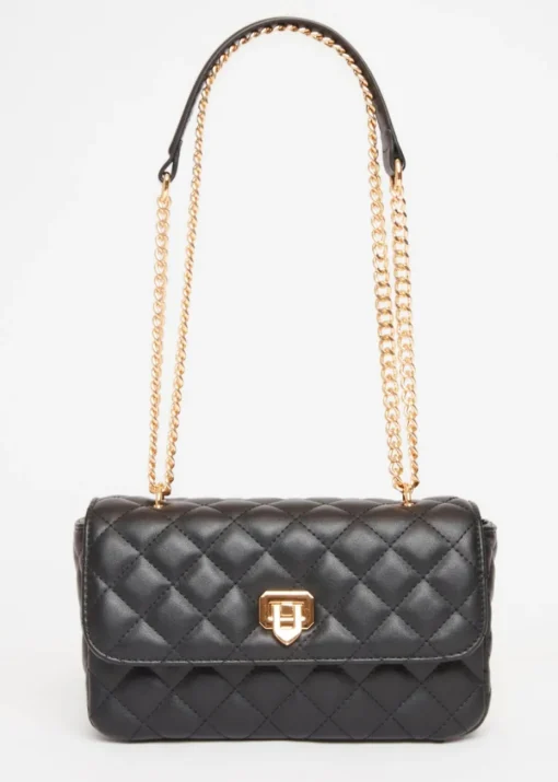 Quiz Black Quilted Cross Body Bag
