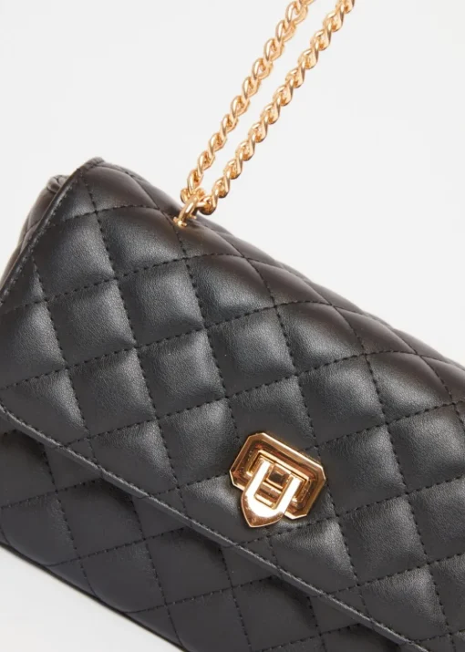 Quiz Black Quilted Cross Body Bag