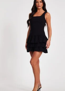 Quiz Black Ruffle Mini Dress