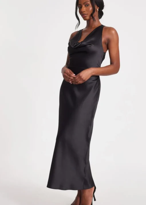 Quiz Black Satin Cowl Neck Midaxi Dress