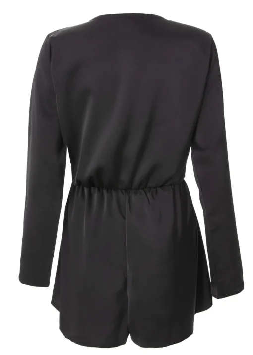 Quiz Black Satin Wrap Playsuit