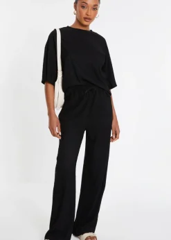 Quiz Black Textured Palazzo Trousers