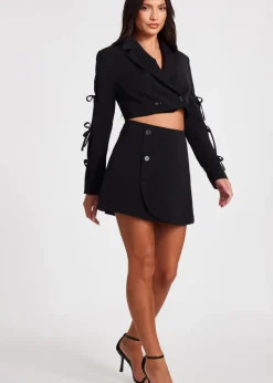 Quiz Black Tie Sleeve Cropped Blazer