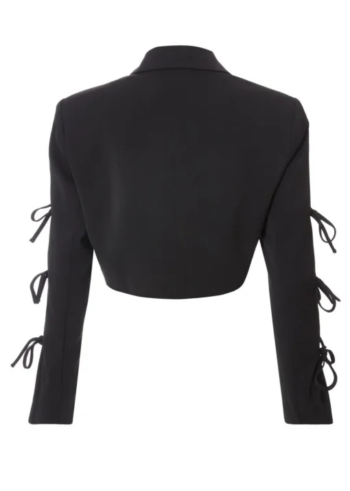 Quiz Black Tie Sleeve Cropped Blazer