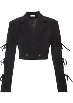 Quiz Black Tie Sleeve Cropped Blazer