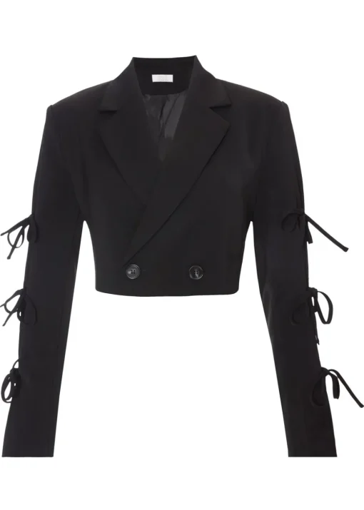 Quiz Black Tie Sleeve Cropped Blazer