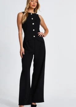 Quiz Black Waistcoat Jumpsuit
