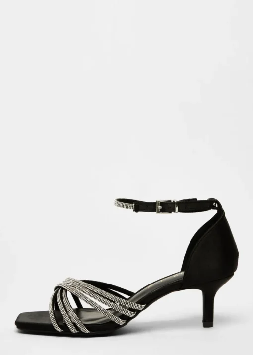 Quiz Black Wide Fit Diamante Short Heels