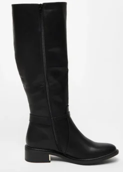 Quiz Black Wide Fit Faux Leather Knee High Flat Boots