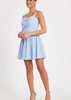 Quiz Blue Bow Front Mini Dress