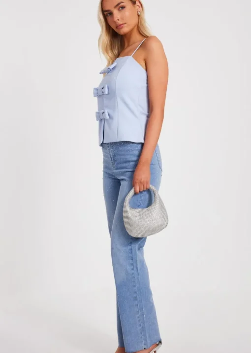 Quiz Blue Bow Front Strappy Top