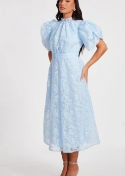 Quiz Blue Chiffon Diamante Midi Dress