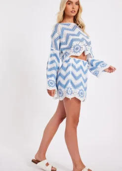 Quiz Blue Crochet Scalloped Shorts