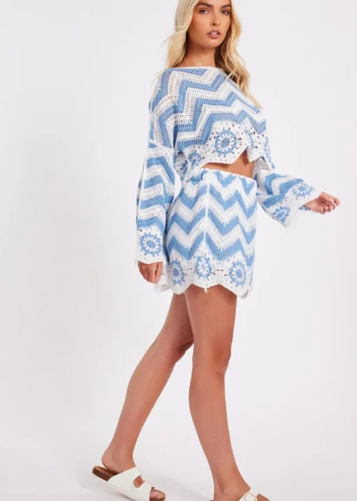 Quiz Blue Crochet Scalloped Shorts
