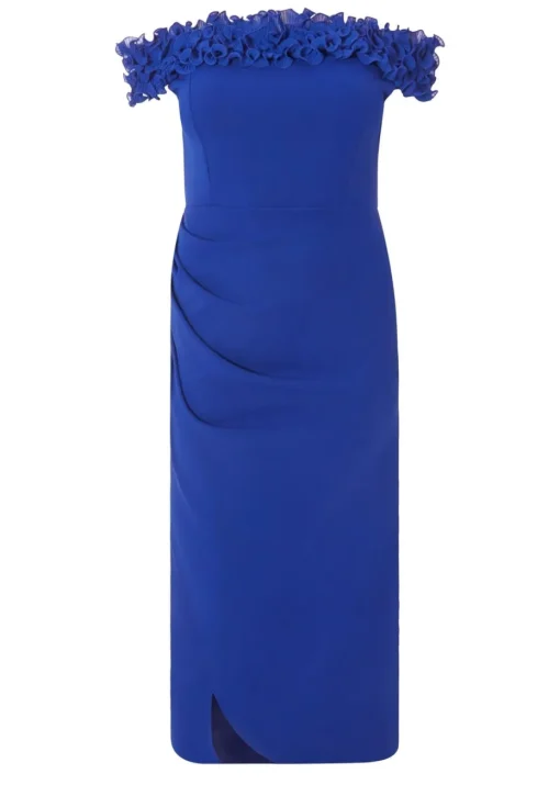 Quiz Blue Curve Bardot Ruffle Maxi Dress