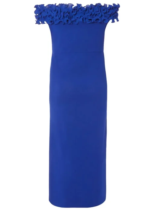 Quiz Blue Curve Bardot Ruffle Maxi Dress