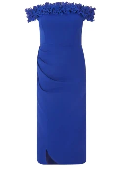 Quiz Blue Curve Bardot Ruffle Maxi Dress