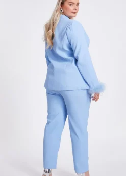 Quiz Blue Curve Feather Trim Blazer
