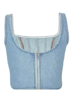 Quiz Blue Denim Bow Detail Corset Top