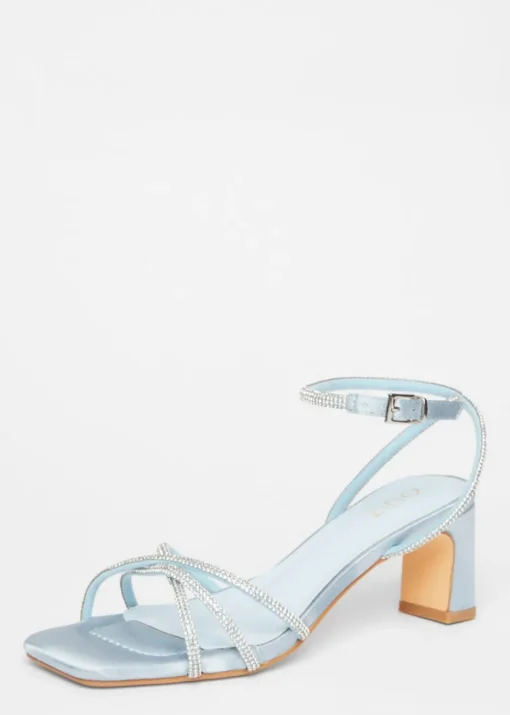 Quiz Blue Diamante Strap Block Heels