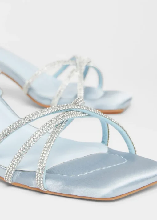 Quiz Blue Diamante Strap Block Heels