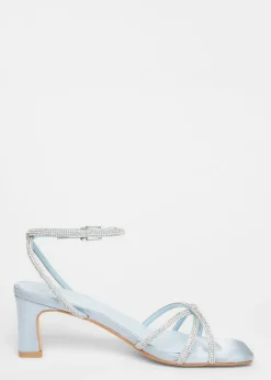 Quiz Blue Diamante Strap Block Heels