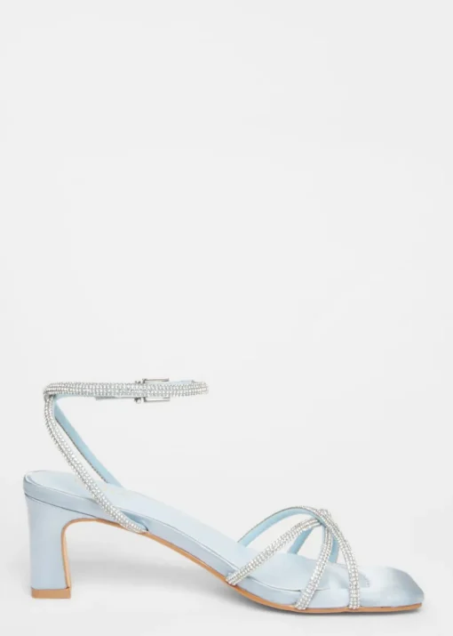 Quiz Blue Diamante Strap Block Heels