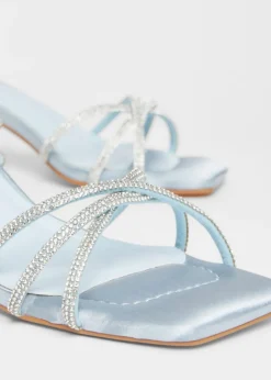 Quiz Blue Diamante Strap Block Heels
