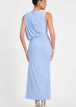Quiz Blue Drape Shoulder Midaxi Dress