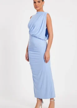Quiz Blue Drape Shoulder Midaxi Dress