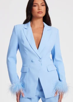 Quiz Blue Feather Trim Blazer