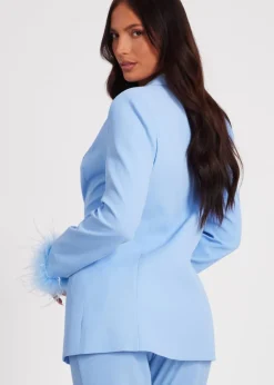 Quiz Blue Feather Trim Blazer