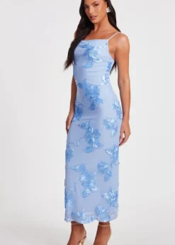 Quiz Blue Floral Applique Midaxi Dress