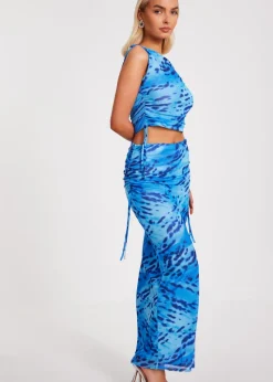 Quiz Blue Mesh Animal Print Midaxi Skirt