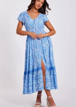 Quiz Blue Petite Animal Print Midaxi Dress