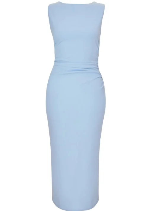 Quiz Blue Petite Bow Back Midaxi Dress