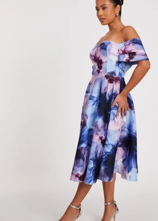 Quiz Blue Petite Floral Skater Dress