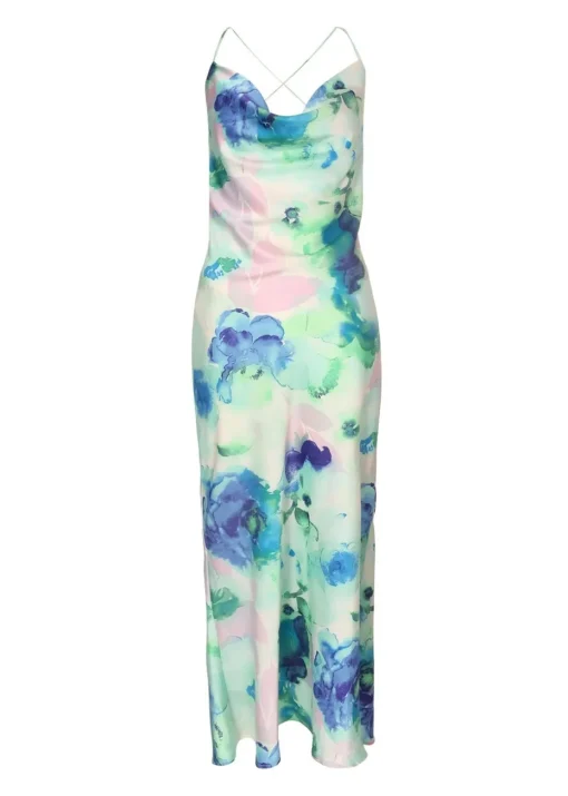 Quiz Blue Satin Tie Dye Midaxi Dress