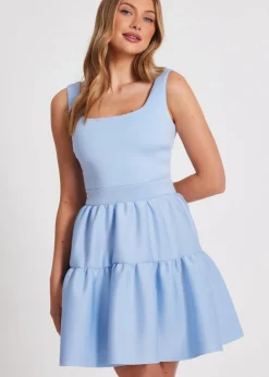 Quiz Blue Tiered Skater Mini Dress