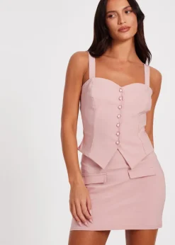 Quiz Blush Pink Button Detail Mini Skirt