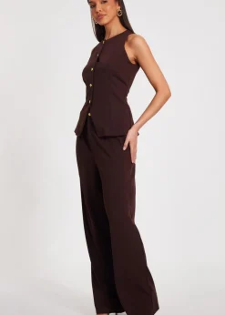 Quiz Brown Button Front Waistcoat